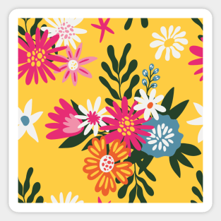 Colorful Flowers On Yellow Sticker